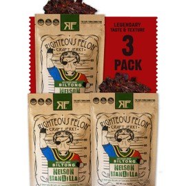 Righteous Felon Biltong Beef Jerky | South African Biltong Snack Packs for Adults | High Protein, Keto-Friendly, Low Sugar | Made with Premium Meats | Beef Jerky Gifts for Men | Nelson Mandilla 3 Pack