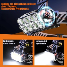 JIEYOUTA Lampara de Cabeza LED Inteligente, Doble Foco 270°, Luces Multicolor, Lente Rana Potente, Recargable, Impermeable. Ideal para Camping, Montañismo, Correr, Senderismo y Ciclismo