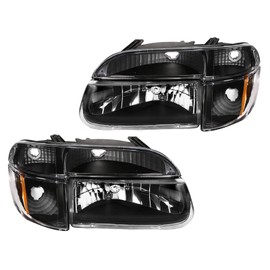 SPPC Crystal Black Headlights Assembly Set with Corner For Ford Explorer - (Pair) Driver Left and Passenger Right Side Replacement Headlamp