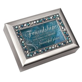 Cottage Garden Friendship Gifts That Makes World Brushed Silvertone Jewelry Music Box Plays Wonderful World