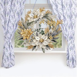 Syntego 5D DIY Christmas Wreath Hanging Diamond Art Kit Crystal Embroidery Rhinestone Acrylic Decoration (Wreath 1)