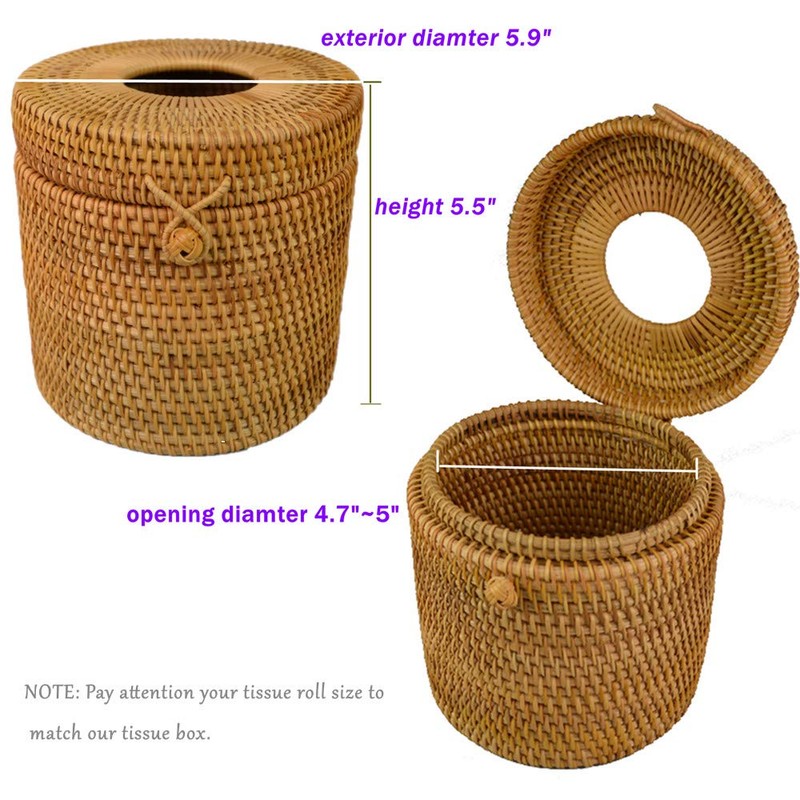 Handmade Cylinder Facial Tissue Box Holder, Woven Napkin Dispenser with