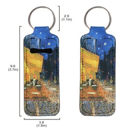 ENLACHIC Van Gogh Keychain Chapstick Holder Clip-on Lip Balm Holder Lipstick Holder Keychain for Women Girls,Cafe Terrace at Night