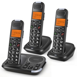 ORNIN D1015 DECT 6.0 Expandable Cordless Phone System with Answering Machine, Caller ID, Big Buttons, Speakerphone, Audio Assist - Home & Small Business(3 Handsets)
