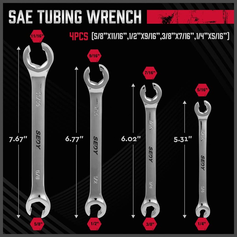 4-Piece Flare Nut Wrench Set - SAE Brake Line Wrench