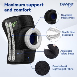 NEWGO Knee Brace with Side Stabilizers for Knee Pain, Adjustable Compression Knee Support for Knee Pain Meniscus Tear,Arthritis, ACL, MCL,PCL,Injury Recovery, Running, Workout
