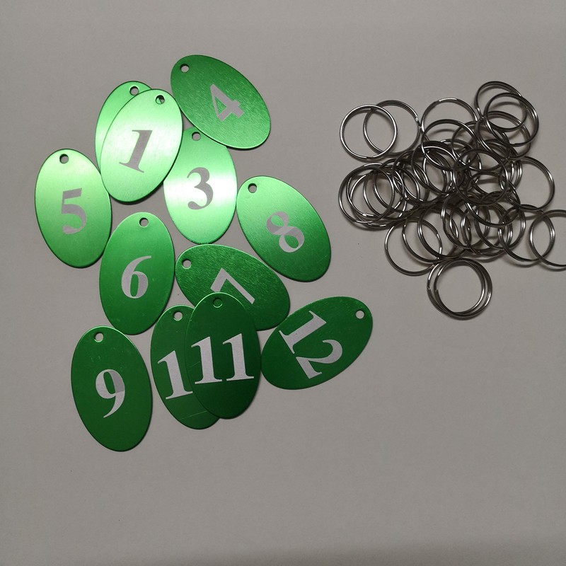 Sourcemall Aluminum Alloy Numbered Tags with Key Ring (Green, 1-50)