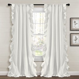Lush Decor Farmhouse Reyna Ruffle Window Curtain Panel Pair, 52" W x 84" L, Light Gray