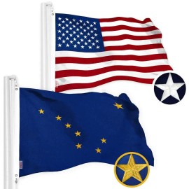 UD_G128 Combo Pack: American USA Flag 3x5 Ft & Alaska Flag 3x5 Ft, Both Embroidered SPUN Polyester, Indoor/Outdoor, Brass Gromme