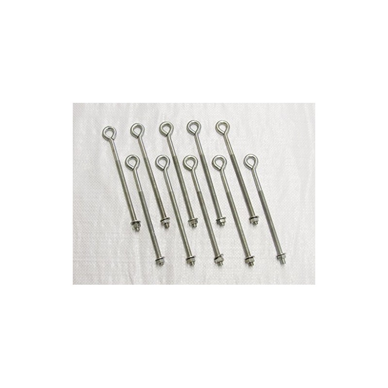 x10 M6 X 250MM Zinc Plated Folded Straining Eyebolts Nut