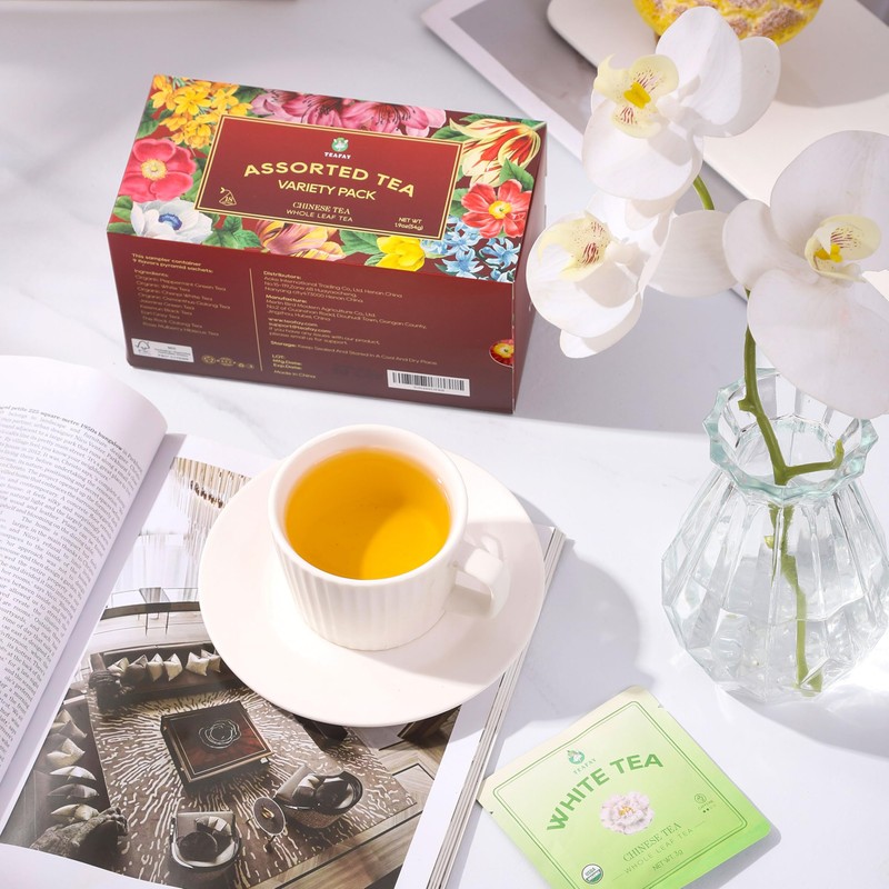 TEAFAY Assorted Tea Sampler Box, 18 Pyramid Tea Bags (Pack