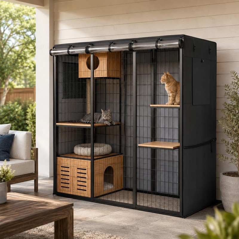 Outdoor Large Cat Enclosure Cover, Waterproof Walk-in Cat Kennel Cover
