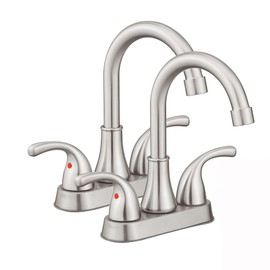 Brushed Nickel Bathroom Sink Faucet 4 Inch Faucet 2 Handle with Pop-up Drain Stopper and Supply Hoses(Set of 2)