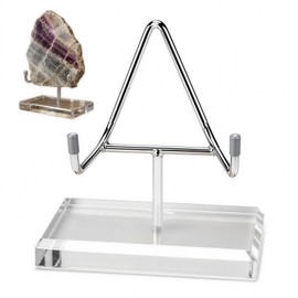 UULENNYM Rock Display Stand, Crystal Holder, Crystal Display Stand - Heavy Duty Rock Stand for Large Crystals, 18 lbs Max Load Acrylic Base with Metal Arm & Slip Pads, Mineral Geode Specimen Easel