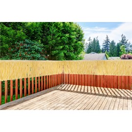 Ayfjovs Hawaiian Grass Table Skirt, 157 x 11.8 Inch Luau Grass Raffia Fringe Banner with 10 Pieces Hook Loop Strips with Adhesive for Luau Party Decorations, Tiki Bar, Beach Decorations