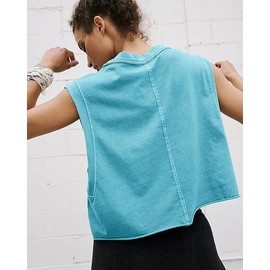 HUGOOME Boxy Muscle Tank for Women Aqua