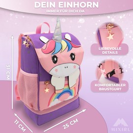 MIXIRL® Unicorn Backpack Nursery Backpack & Children's Backpack Girls with Cooling Compartment - 360° Reflectors - Chest Strap from 2 Years Ideal for Nursery, pink, S