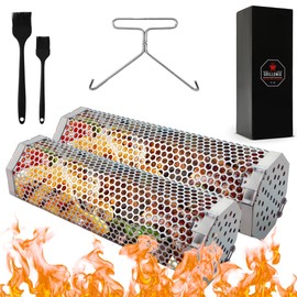 Grillonix Octagonal Grill Baskets, Stainless Steel, Silver, 2-Piece Nesting Set for Veggies, Fish, Meat