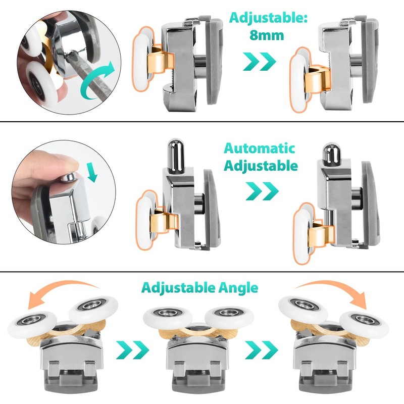 8 Pieces Shower Door Wheels Curved Shower Door Rollers Replacement