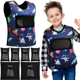 Janmercy Weighted Vest for Kids Ages 4 to 7 and Ages 8+ Boy Girl Adjustable Breathable Compression Vest for Processing Issue(Rocket,Medium,Dark Blue)