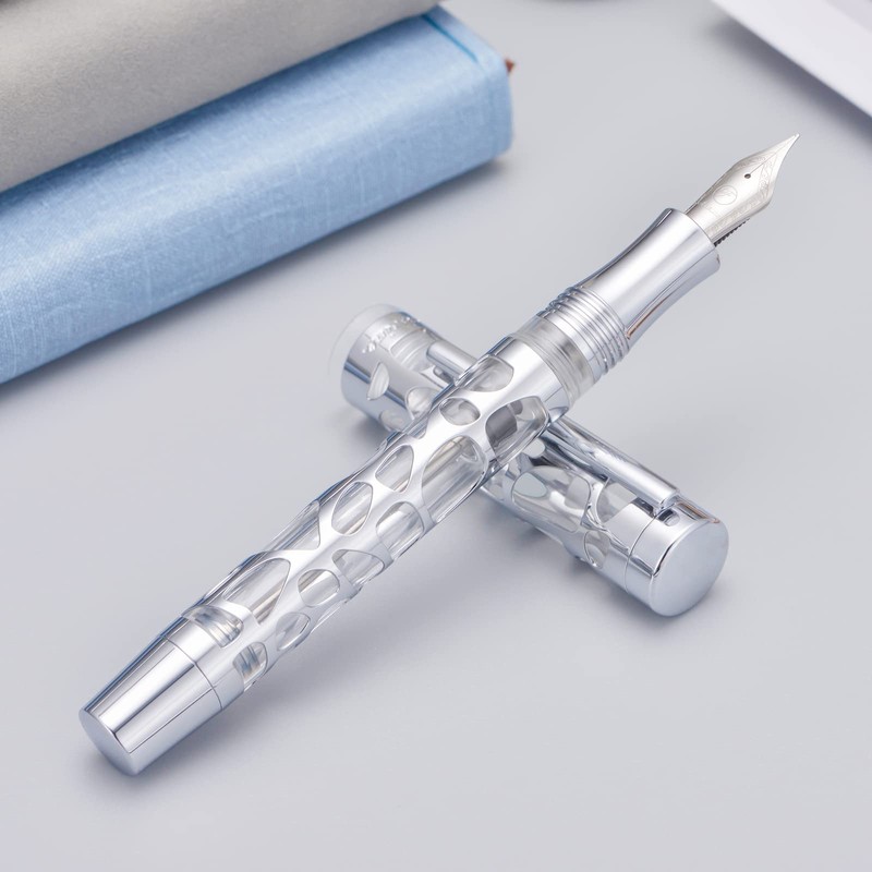 Asvine V169 Medium Nib Fountain Pen Waterdrop Skeleton Transparent Clear