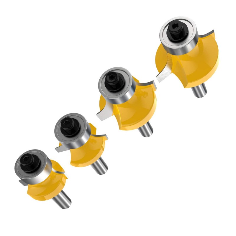 TOTOWOOD Roundover Router Bit Set，4pcs Router bit Set，1/4 inch Shank，Radius
