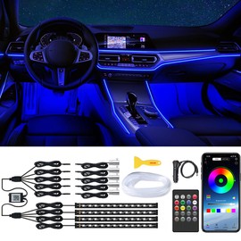 Interior Car Lights with Wireless APP & Remote Control, 9 in 1 RGB Car Ambient Lighting Kit with 4 Under Dash Lights & 5 Fiber Optic LED Strips, Sync to Music Inside Car Accessories