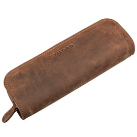 STILORD 'Alfie' Leather Pencil Case Vintage Pencil Case Adult Pencil Case Made of Real Leather, Medium - Brown, Vintage Style