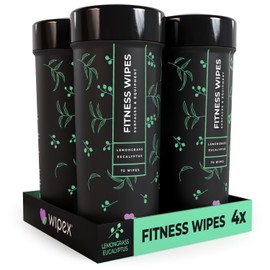 Wipex Natural Wipes for Fitness in Lemongrass & Eucalyptus, Gyms, Yoga, Peloton Cycles, Treadmills and Home, 75 Count (Pack of 4)
