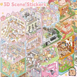 kaensc 40 Sätze DIY Aufkleber-Szenen Mit Pinzette,2 Bücher DIY 3D Haus Aufkleber-Buch Erstellen Sie Eigenes Cartoon Mini-Home Vergnügungspark Erwachsene Physiotherapie Stress lindern Zeit Verbringen