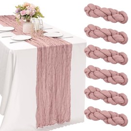 6 piezas de camino de mesa de 10 pies de gasa rosa polvoriento estilo bohemio, tela de gasa rústica transparente para mesa, decoración de mesa bohemia para boda, cumpleaños, baby shower, fiesta (rosa