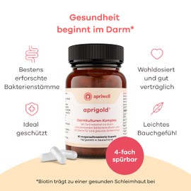 Apriwell Intestinal Culture Complex - Fructose Free - 5 Lactic Acid Bacteria & Bifidobacteria - With Biotin for the Mucous membrane - Gastric Juice Resistant - Without Inulin - 90 Vegan Capsules