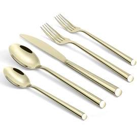 Kelenfer Champagne Gold Silverware Set 18/10 Stainless Steel Flatware Set, Hand Forged Mirror Finished Thick Handle Cutlery Set, 20-Piece Service for 4, Dishwasher Safe