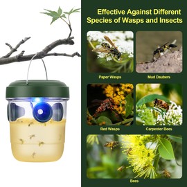 Wasp Traps Outdoor Hanging, New Upgrade Wasp Trap Bee Insect Yellow Jacket Hornet Killer with LED Light, Solar Powered Hornet Trap for Outside Garden, Patio, Backyard, Camping (4, Green)