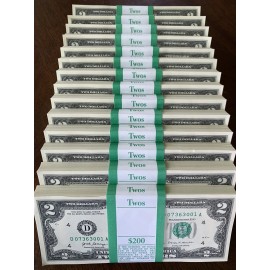 Pack of (20) NEW $2 Bills Uncirculated Consecutive Serial# Stocking Stuffer CASH