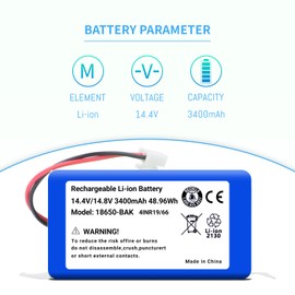 RVBAT850 RVBT850A Battery for Shark Ion R75, R85, S87, RV761, RV771,RV850C, RV1000S, RV1001AE, RV1100VL, UR1000SR, RV700_N, RV720_N Vacuum Cleaners (Note:2-Prong Connector,NOT for 3-Prong Connector)