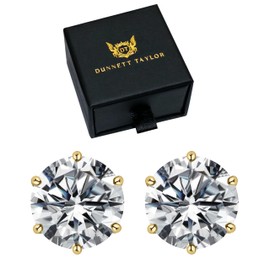 Dunnett Taylor Gold Plated Sterling Silver 0.5ct CZ Cubic Zirconia Stud Earrings Round Solitaire 1.0CTTW per pair - 6 claws