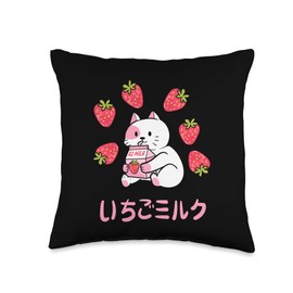 Cute Anime Cat A2 Milk Lover Chibi Manga Kitten A2 Producer Maker Anime Figurine Kawaii Strawberry Milk Throw Pillow, 16x16, Multicolor