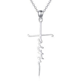 LEECCI Valentine's Day Gifts for Her 925 Sterling Silver Faith Pendant Necklace for Women 18 inches