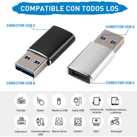 Adaptadores USB-c,USB c a USB (2 Unidades), Convertidor USB a Tipo c,Compatible con computadoras portátiles, Fuentes de alimentación móviles, Cargadores y más Dispositivos con Puertos USB estándar