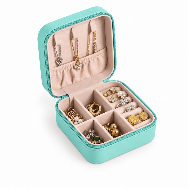 Portable Jewelry Case, PU Leather Travel Box, Earring and Ring