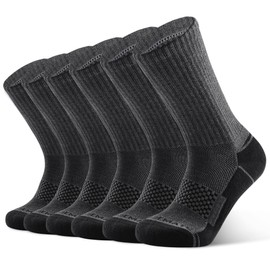 Closemate Mens Socks Grey Black Moisture Wicking Cushion Athletic Crew Socks Size 12-15 Women Cotton Calf Socks for Sport Running Hiking Basketball Work 6 Pairs(6 Grey Black, Size XL)