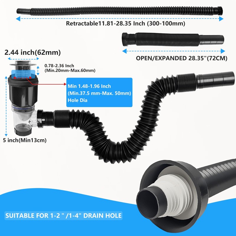Bathroom Sink Drain kit Black,That can be Used with or