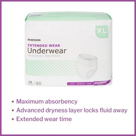 McKesson Extended Wear Underwear, Incontinence, Maximum Absorbency, XL, 48 Count