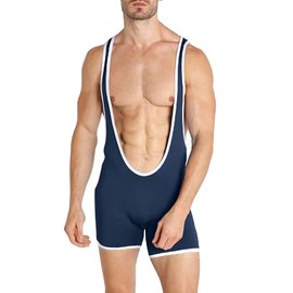 DLSMDOUS Men's Wrestling Singlets Sleeveless Athletic Supporters Wrestling Uniform Sports Bodysuit Jumpsuits for Fun 4325 Navy Blue M