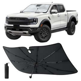 EcoNour Umbrella Windshield Sun Shade for Car | Foldable UV Blocker Front Windshield Sunshade | Umbrella Shade Accessories with Storage Pouch | Full Size SUVs & Pickup Truck & Van | Large - 61"x35"