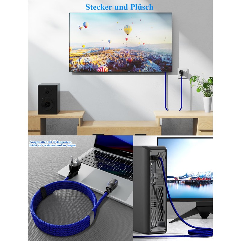 IEC Cable, 3 Pin, Goalfish 2.0 m Nylon Braid, Universal