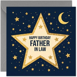 Happy Birthday Father in Law Card Masculine Navy Space Stars Greeting Card for Men Him Birthday Cards for Father in Law