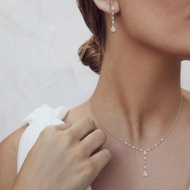 Ever Faith White Cubic Zirconia Bridal Jewellery Set Elegant Rhombic April Birthstone Teardrop Wedding Prom Choker Necklace Dangle Earrings Set for Women