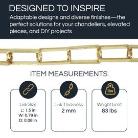 RCH Hardware Polished Nickel Solid Brass Chain for Hanging, Lighting - Recangular Cage with Centre Hole and Welded Links (1 Foot)